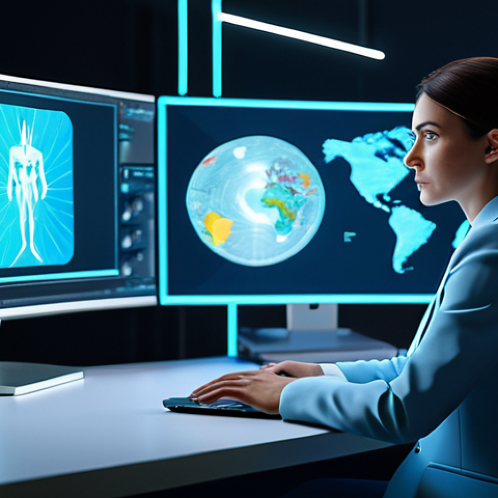 A professional female animation artist in a modest business suit, sitting at a sleek desk in a futuristic studio. She is intently focused on a holographic display projecting a vibrant 3D animated character model and various AI-powered creative interfaces. The studio is clean, modern, and filled with diffused cinematic lighting.
    fully clothed, appropriate attire, professional dress, safe for work, appropriate content, perfect anatomy, correct proportions, natural pose, well-formed hands, proper finger count, natural body proportions, professional photography, high quality.