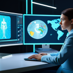 A professional female animation artist in a modest business suit, sitting at a sleek desk in a futuristic studio. She is intently focused on a holographic display projecting a vibrant 3D animated character model and various AI-powered creative interfaces. The studio is clean, modern, and filled with diffused cinematic lighting.
    fully clothed, appropriate attire, professional dress, safe for work, appropriate content, perfect anatomy, correct proportions, natural pose, well-formed hands, proper finger count, natural body proportions, professional photography, high quality.