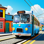 **

"A cheerful scene depicting Titippo, the small blue train, with his friends Tayo (a bus) and Rogi (a taxi), fully clothed, appropriate attire, safe for work, in a vibrant, cartoonish landscape. The setting is a sunny day with colorful buildings and friendly faces. Perfect anatomy, correct proportions, family-friendly, professional illustration, high quality."

**