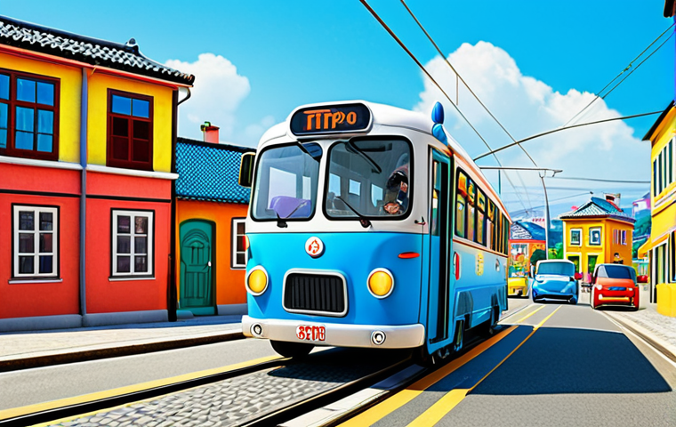 **

"A cheerful scene depicting Titippo, the small blue train, with his friends Tayo (a bus) and Rogi (a taxi), fully clothed, appropriate attire, safe for work, in a vibrant, cartoonish landscape. The setting is a sunny day with colorful buildings and friendly faces. Perfect anatomy, correct proportions, family-friendly, professional illustration, high quality."

**