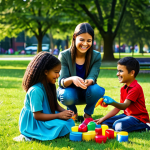 **

"A group of diverse children, fully clothed in modest attire, are happily playing together in a vibrant park setting. They are sharing toys and helping each other. The scene promotes values like honesty, truthfulness, and respect. Safe for work, appropriate content, family-friendly, perfect anatomy, correct proportions, natural pose, well-formed hands, proper finger count, natural body proportions, high quality illustration, professional."

**