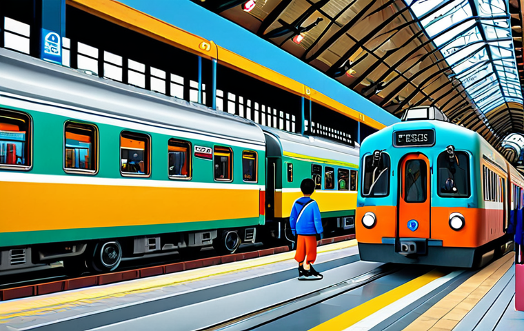 "A group of diverse, colorful cartoon trains, led by 띠띠뽀, working together to solve a problem in a vibrant railway station, fully clothed, appropriate attire, family-friendly, safe for work, perfect anatomy, correct proportions, well-formed wheels, professional illustration, high quality."