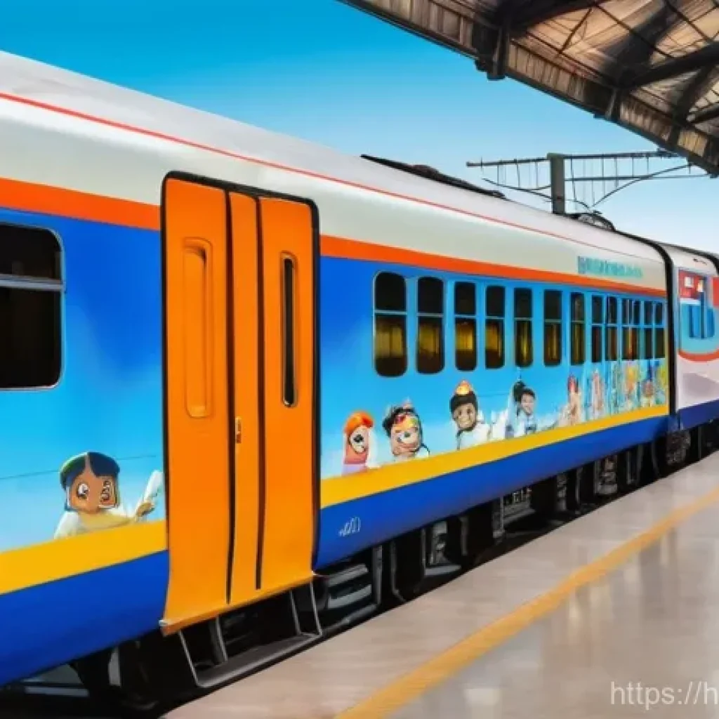 띠띠뽀와 철도 콘텐츠의 융합 가능성 - **Prompt:** "A cheerful, friendly animated cartoon train, similar to the TTpo character, stands prom...