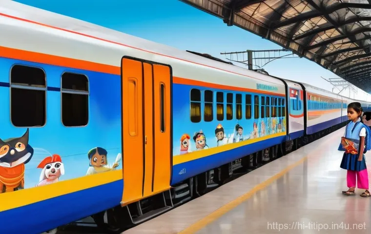 띠띠뽀와 철도 콘텐츠의 융합 가능성 - **Prompt:** "A cheerful, friendly animated cartoon train, similar to the TTpo character, stands prom...