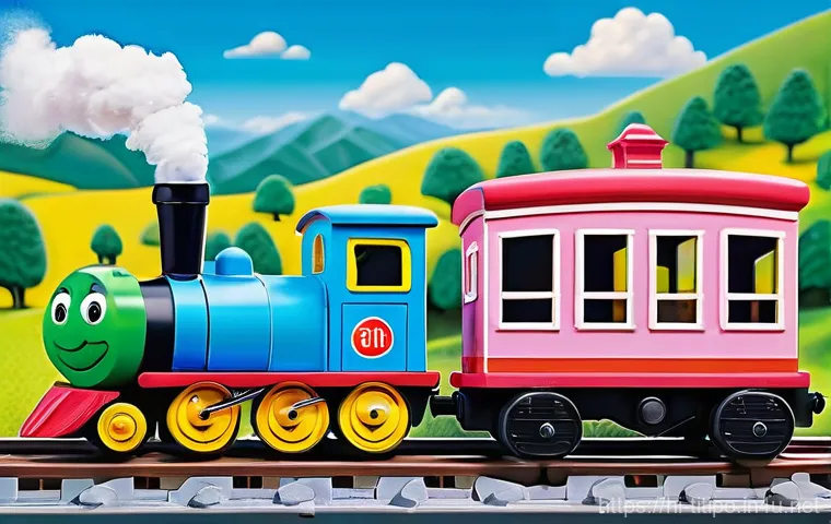 띠띠뽀 방영 중단 위기 사례 - **Prompt:** "A vibrant and joyful scene featuring Titipo, the friendly blue train, along with his fr...