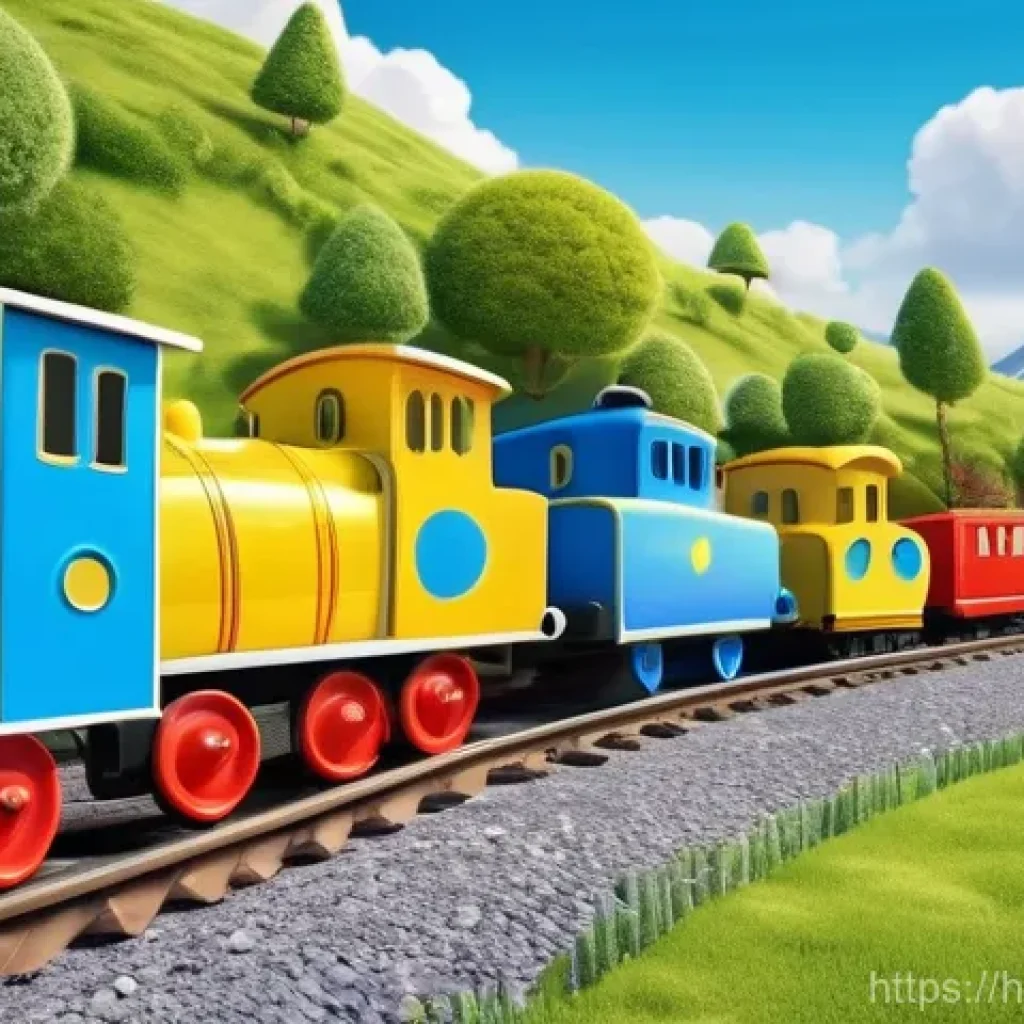 띠띠뽀와 세계 어린이들의 반응 - **Prompt:** A vibrant, colorful 3D animation style image of Titipo, the friendly blue train, cheerfu...