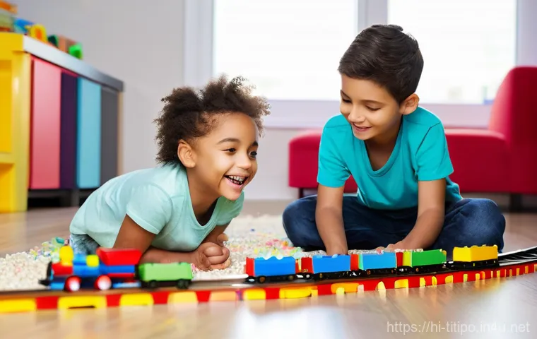 띠띠뽀와 세계 어린이들의 반응 - **Prompt:** A vibrant, colorful 3D animation style image of Titipo, the friendly blue train, cheerfu...