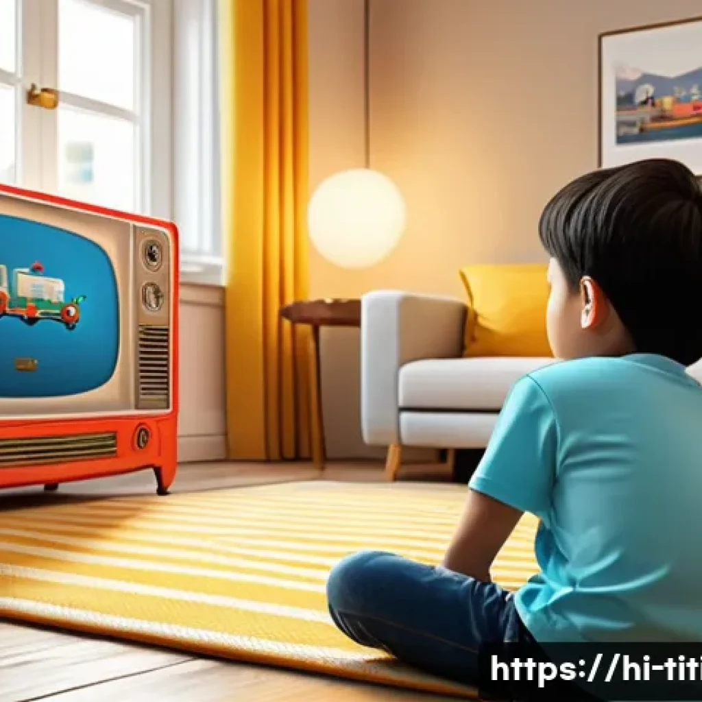 띠띠뽀 콘텐츠의 시대적 흐름 - **Prompt 1: "A heartwarming scene depicting a young child, approximately 6 years old, sitting comfor...