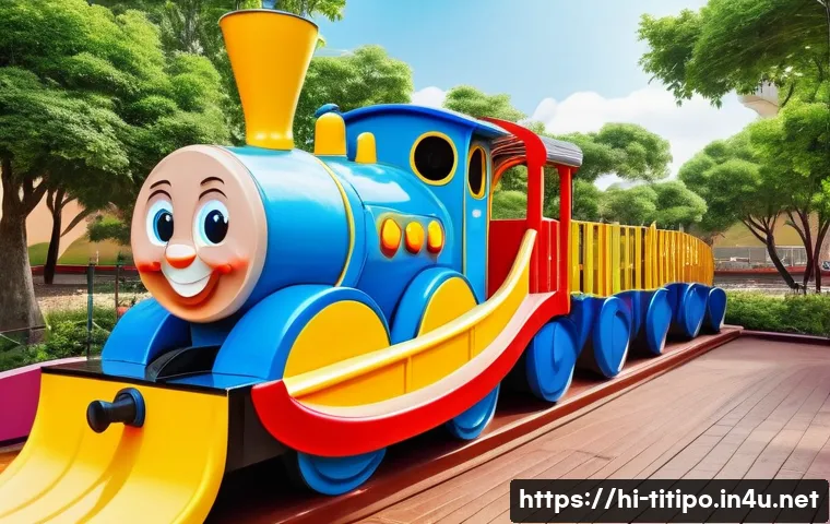 띠띠뽀 무료 스트리밍 정보 - Titipo, the blue train, is depicted with a gentle, smiling face, seemingly 'chugging' alongside a wh...