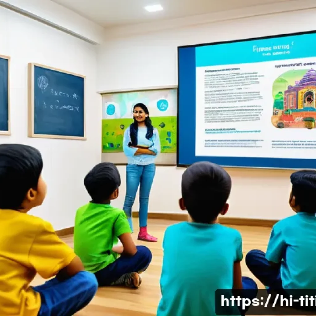 띠띠뽀 콘텐츠의 사회적 가치를 확장 - A vibrant, colorful scene showing a diverse group of Indian children sitting together in a classroom...