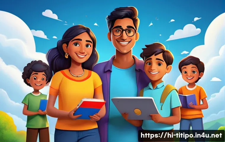 띠띠뽀 관련 자료의 아카이빙 - A modern digital cloud storage concept illustration featuring a diverse Indian family with children ...
