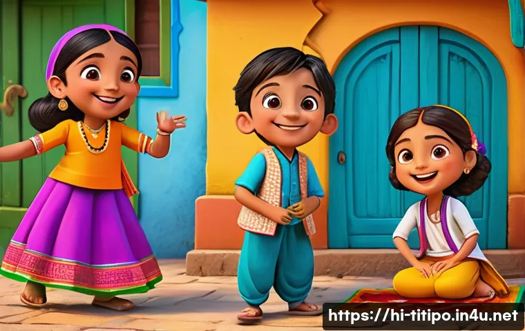 띠띠뽀 시즌4 루머 - A vibrant and colorful animated scene depicting the beloved Hindi children’s show "띠띠뽀," featuring i...