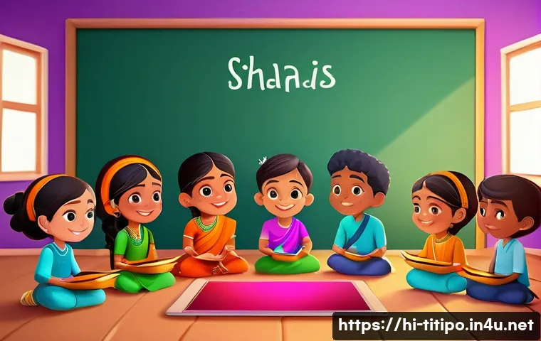 띠띠뽀의 글로벌 인지도 - A vibrant and colorful educational animation scene designed for Hindi-speaking children, featuring l...