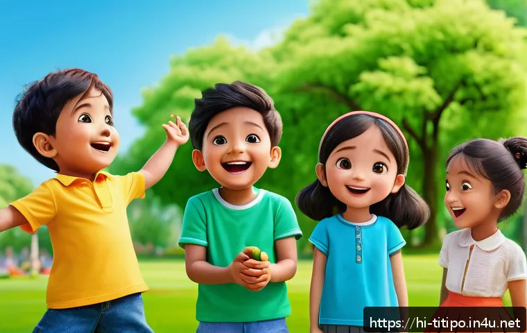 띠띠뽀 한국 방영 일정 - A vibrant and colorful scene featuring the main characters of the children’s cartoon "띠띠뽀" happily p...