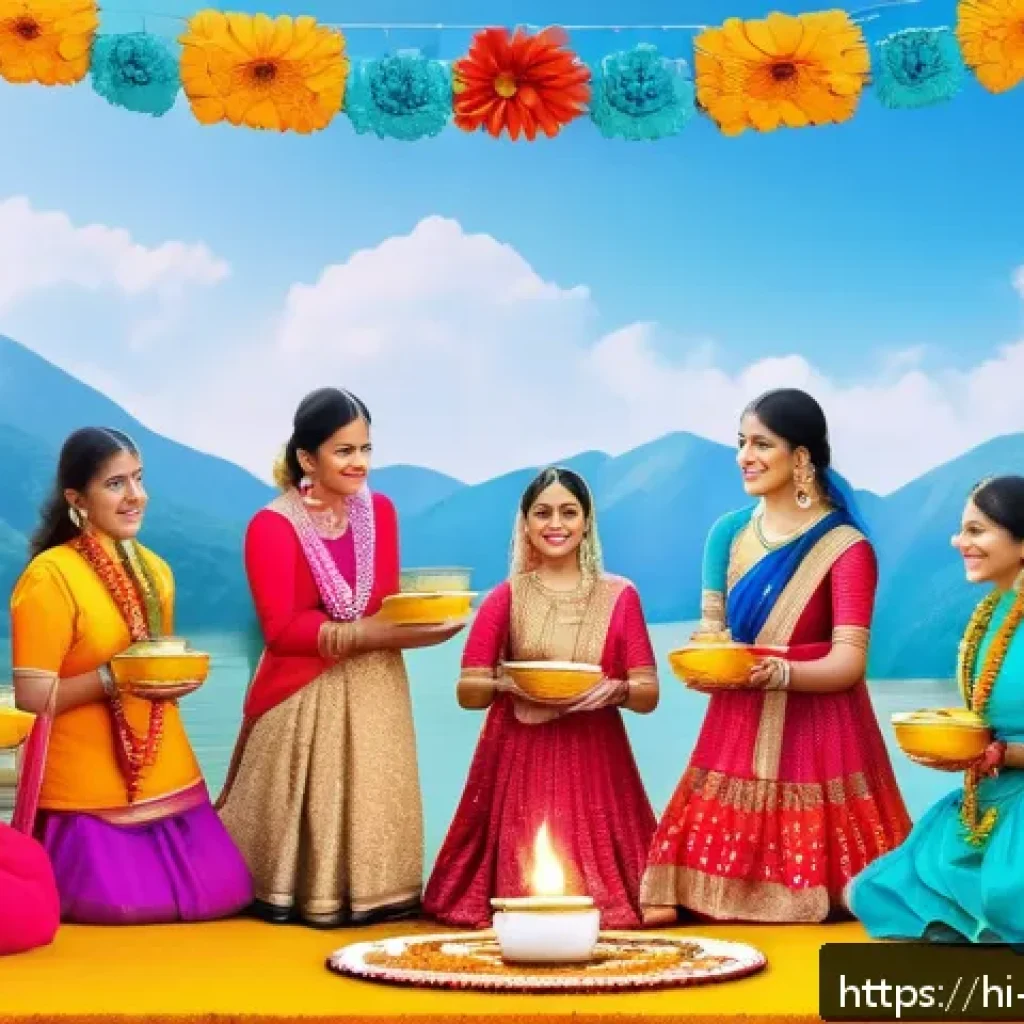 띠띠뽀 콘텐츠의 지역별 인기 차이 - A vibrant Indian rural festival scene featuring families gathered around traditional decorations, ch...