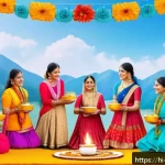 Home 23 띠띠뽀 콘텐츠의 지역별 인기 차이 - A vibrant Indian rural festival scene featuring families gathered around traditional decorations, ch...