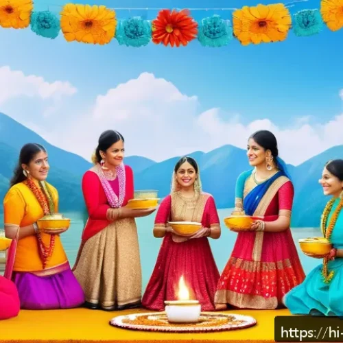 Home 17 띠띠뽀 콘텐츠의 지역별 인기 차이 - A vibrant Indian rural festival scene featuring families gathered around traditional decorations, ch...