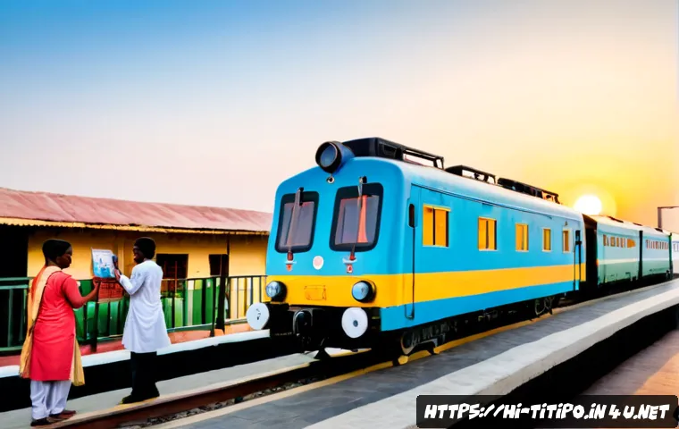 띠띠뽀와 어린이들의 꿈 이야기 - Photorealistic cheerful miniature passenger train with friendly expressive features, arriving at a b...